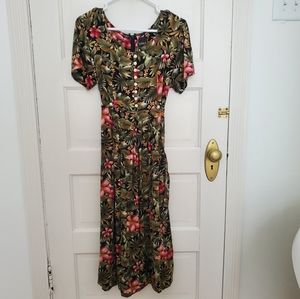 Vintage Erika Tropical Midi Dress Petite L